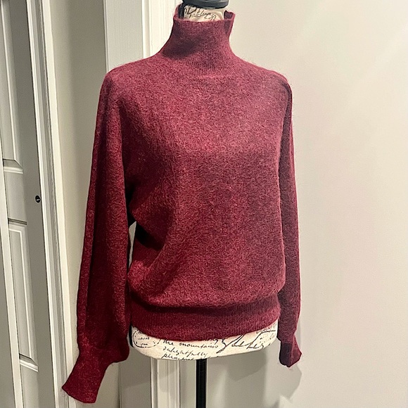 7 For All Mankind Mohair Wool Blend Balloon Sleeve Mock Neck Pullover Sw… - Picture 6 of 16